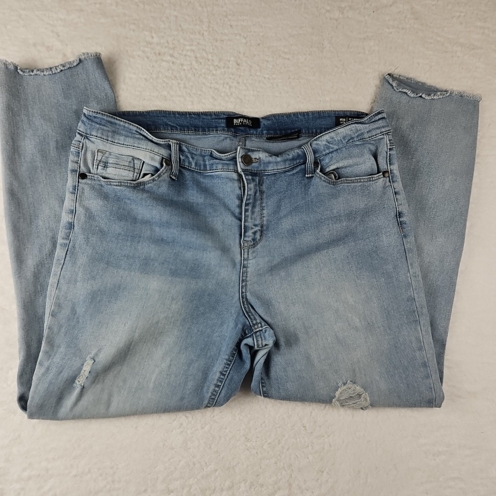 Buffalo David Bitton Womens Jess Jeans Sz 14 Rip Repair Mid Rise Skinny Raw Hem